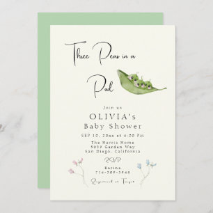 Invitation Trois petits pois dans un Baby shower de pois
