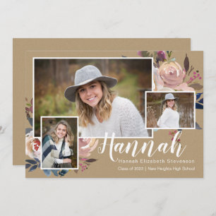 Invitation Trois Photo Floral Rustic Graduation Party
