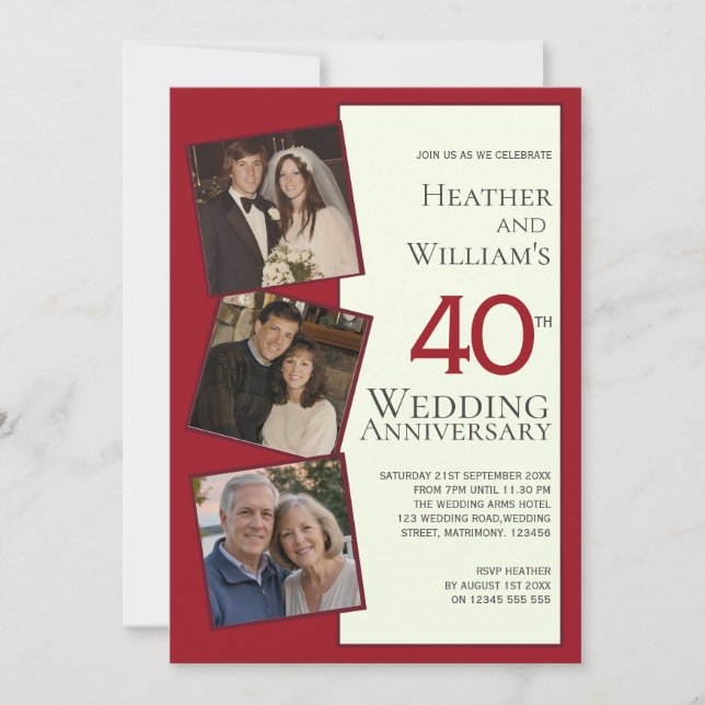 Invitation Trois Photo Ruby 40e anniversaire de mariage  (Devant)