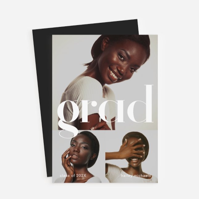 Invitation Trois photos Collage noir blanc fête de graduation (Créateur téléchargé)