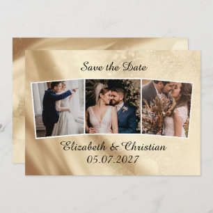 Invitation Trois Photos Gold Foil Élégant Enregistrer La Date