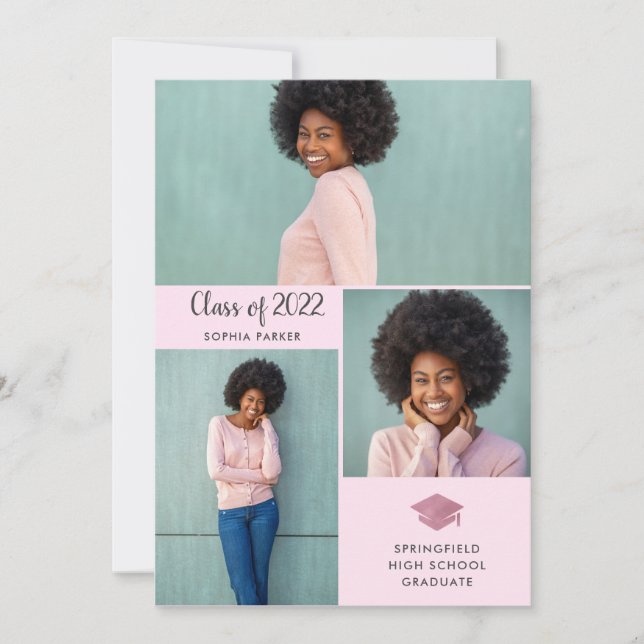 Invitation Trois photos | Graduation simple et moderne 2022 (Devant)
