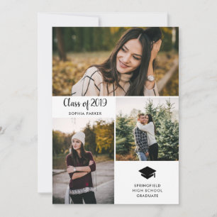 Invitation Trois photos Parti de graduation en typographie m