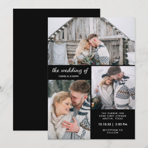 Invitation Trois photos sur Modern Black   MARIAGE