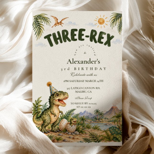 Invitation Trois Rex Anniversaire Aventure Préhistorique (Créateur téléchargé)