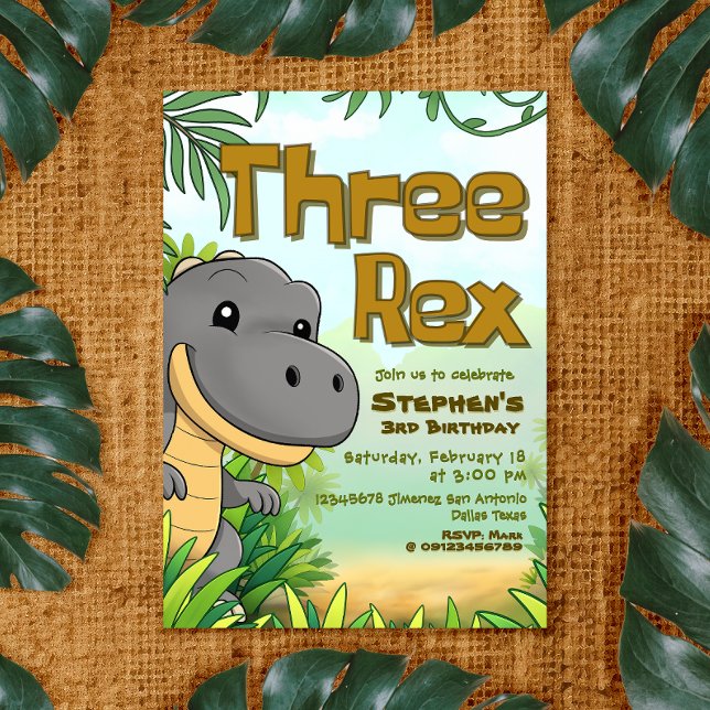 Invitation Trois Rex Boy 3e anniversaire (Three Rex Boy 3rd Birthday Invitation)