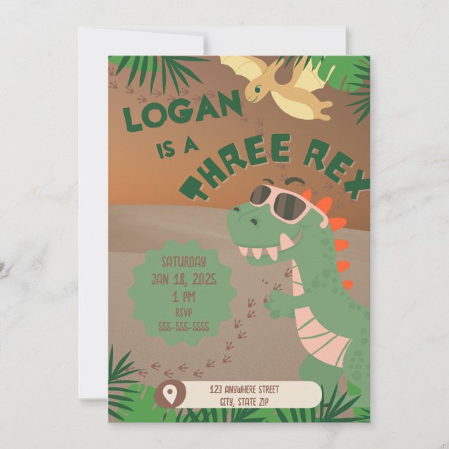 Invitation "Trois" Rex Dinosaur 3e anniversaire (Devant)