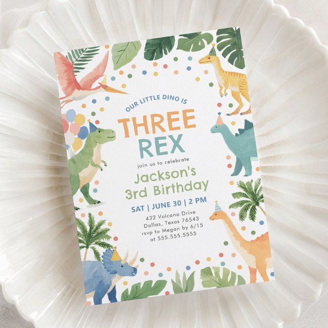 Invitation Trois Rex Dinosaur 3e anniversaire (Créateur téléchargé)