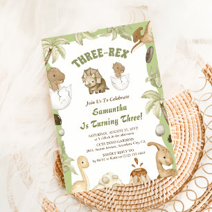Invitation Trois Rex Dinosaur Boy 3ème fête d'anniversaire