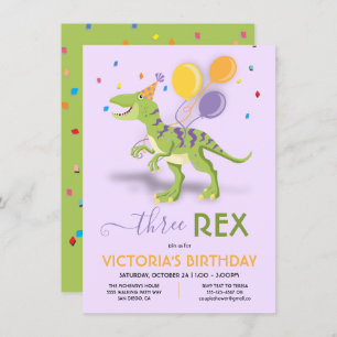 Invitation Trois Rex Dinosaur fête d'anniversaire