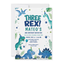 Trois Rex Dinosaure Aquarelle Bleue 3ème Anniversa