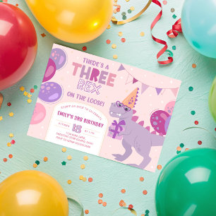 Invitation Trois Rex Fille. T-Rex 3e Anniversaire