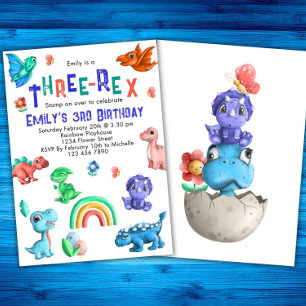 Invitation Trois Rex Girls 3e anniversaire Dinosaur Party Din
