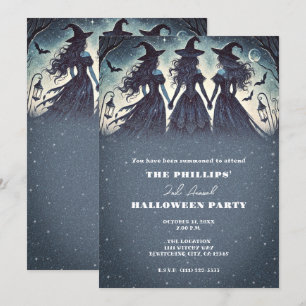 Invitation Trois sorcières à la fête d'Halloween étoilée de n