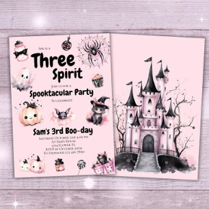 Invitation Trois Spirit Girl mignonne rose Halloween 3e anniv