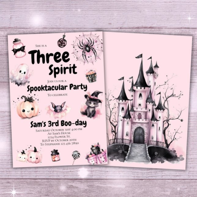 Invitation Trois Spirit Girl mignonne rose Halloween 3e anniv (Créateur téléchargé)