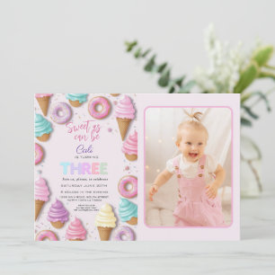 Invitation TROIS Sweet As Can Be Girl 3ème anniversaire
