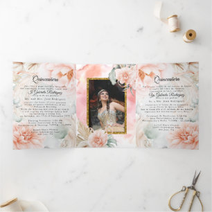Invitation Trois Volets 2 Photo Quinceanera Español Anglais Rose de Corail