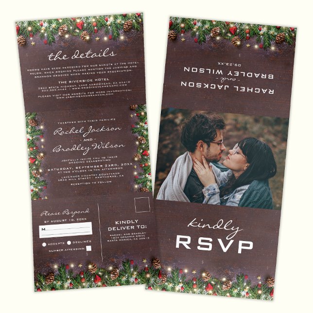 Invitation Trois Volets 3 en 1 Mariage d'hiver Noël Rustique (Créateur téléchargé)