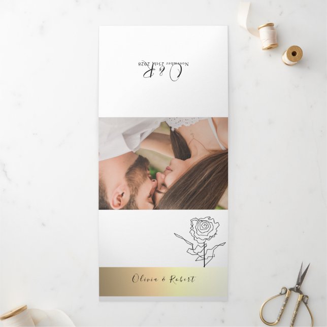 Invitation Trois Volets 3 en 1 Simple Photo Mariage (Extérieur)