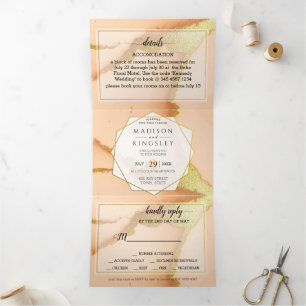 Invitation Trois Volets Abstrait de corail moderne 🌸 Mariage d'huile d'en