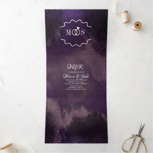 Invitation Trois Volets Abstrait Violet noir Brush Strokes Mariage