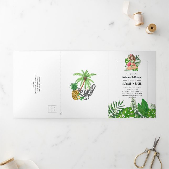 Invitation Trois Volets Aloha Exotique Aloha Luau Bachelorette Week-end (Extérieur)