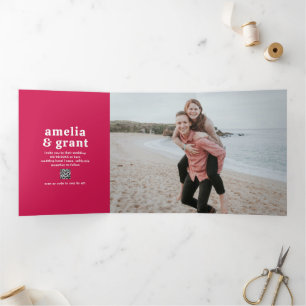 Invitation Trois Volets Amelia Magenta Mariage moderne