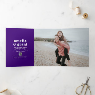 Invitation Trois Volets Amelia Royal Purple Mariage moderne
