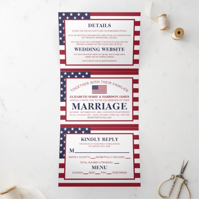 Invitation Trois Volets American Flag, USA Mariage Suite (Intérieur)