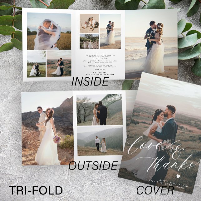 Invitation Trois Volets Amour et merci multi photo mariage carte de remerc (Créateur téléchargé)