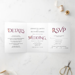 Invitation Trois Volets Ampersande bourguignonne avec mariage rose roses