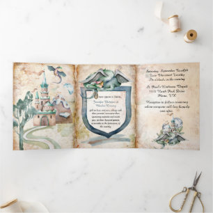 Invitation Trois Volets Antique Look Fairytale Dragon Mariage