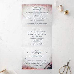 Invitation Trois Volets Aquarelle Abstraite moderne Bourgogne et Mariage d