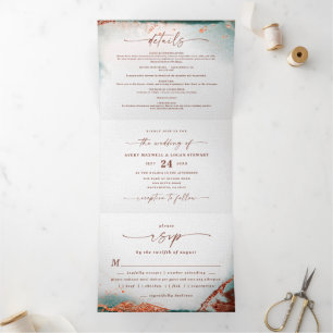Invitation Trois Volets Aquarelle Abstraite moderne Terra Cotta Mariage