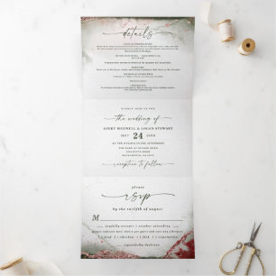 Invitation Trois Volets Aquarelle Abstraite moderne Terra Rosa Mariage ros