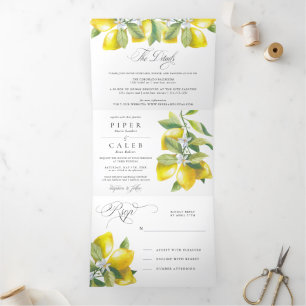 Invitation Trois Volets Aquarelle Citrus Lemon BlossMariage