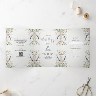 Invitation Trois Volets Aquarelle Floral Fleur sauvage Printemps mariage
