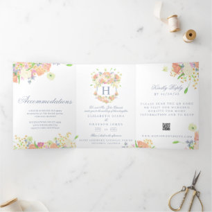 Invitation Trois Volets Aquarelle Floral Jardin Mariage Crest