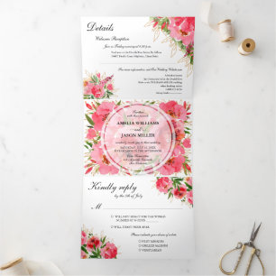 Invitation Trois Volets Aquarelle Floral Mariage