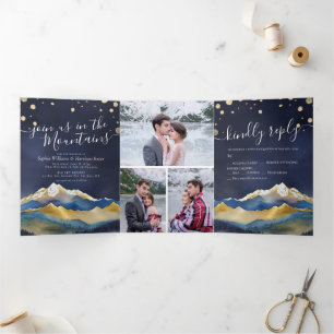 Invitation Trois Volets Aquarelle Golden Mountains Photo Collage Mariage