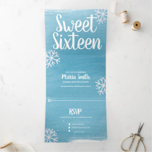 Invitation Trois Volets Aquarelle moderne Sweet 16 Snowflakes