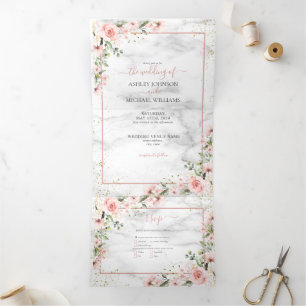 Invitation Trois Volets aquarelle rose roux rose roux poussiéreux