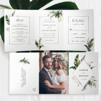 Aquarelle verte tropicale Feuilles Mariage Tri-Fol