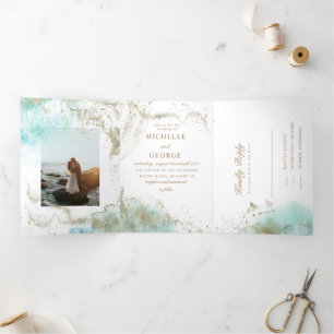 Invitation Trois Volets Aquarelle Waves Pastel