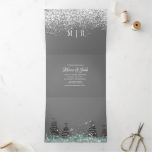 Invitation Trois Volets Arbres de Noël en pin Scène de mariage de neige