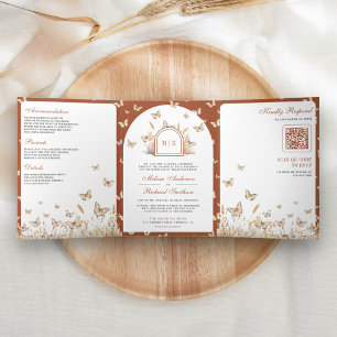 Invitation Trois Volets Arc de mariage papillon fleur sauvage beige terrac