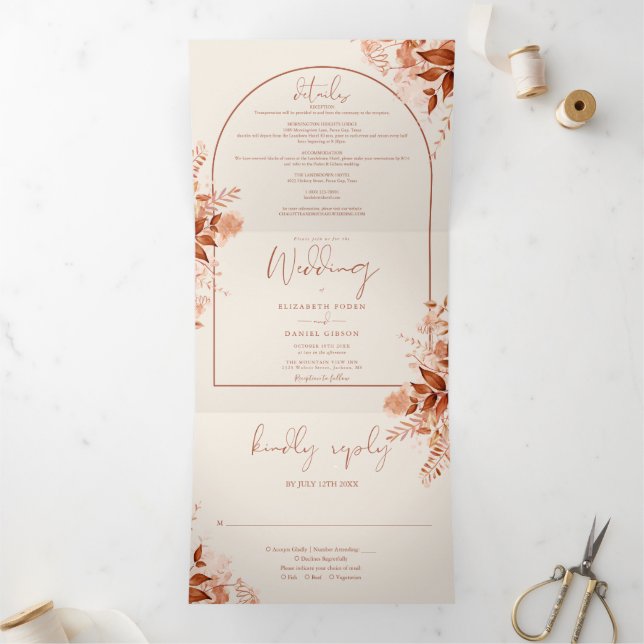 Invitation Trois Volets Arc de terre rustique Photo Mariage de automne d'a (Intérieur)