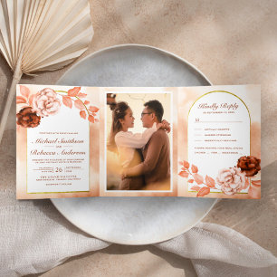 Invitation Trois Volets Arc Floral Rustique de Boho Terme tout en un Maria