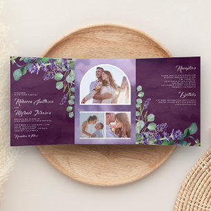 Invitation Trois Volets Arche de mariage violette avec photo de lavande et